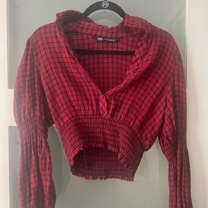 Zara Cropped Plaid Blouse